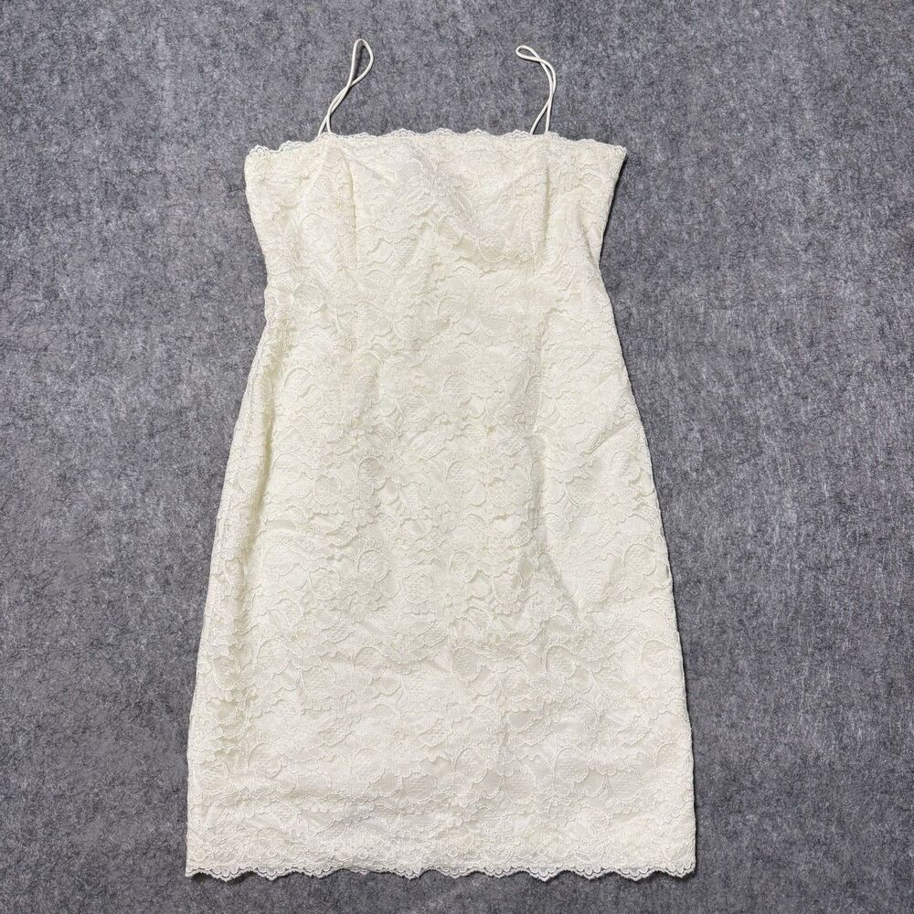 Vintage Y2K Jones New York Lace Slip Dress Ivory Spaghetti Strap Mini Coquette 6